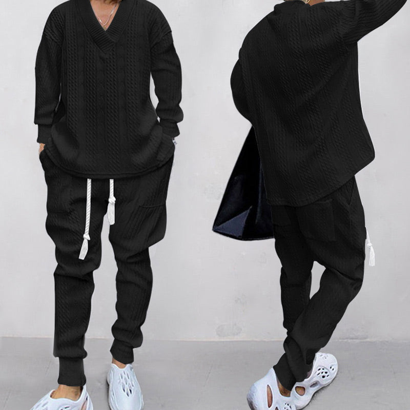 Vicente - Stylowy zestaw bluza i spodnie z dekoltem w szpic