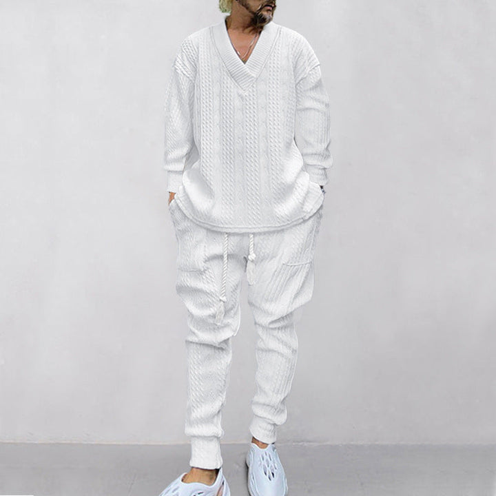 Vicente - Stylowy zestaw bluza i spodnie z dekoltem w szpic
