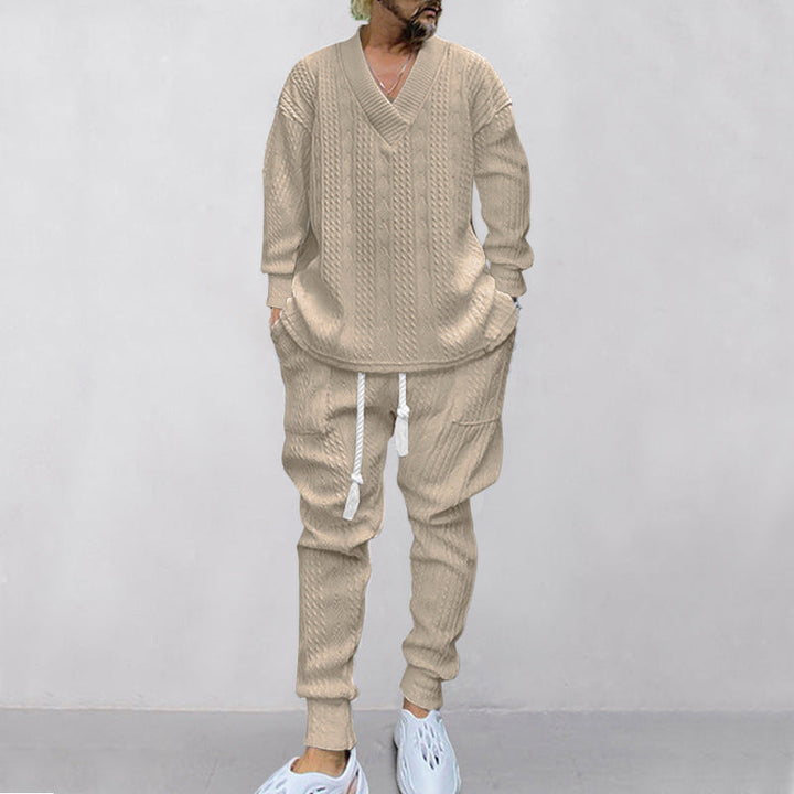 Vicente - Stylowy zestaw bluza i spodnie z dekoltem w szpic